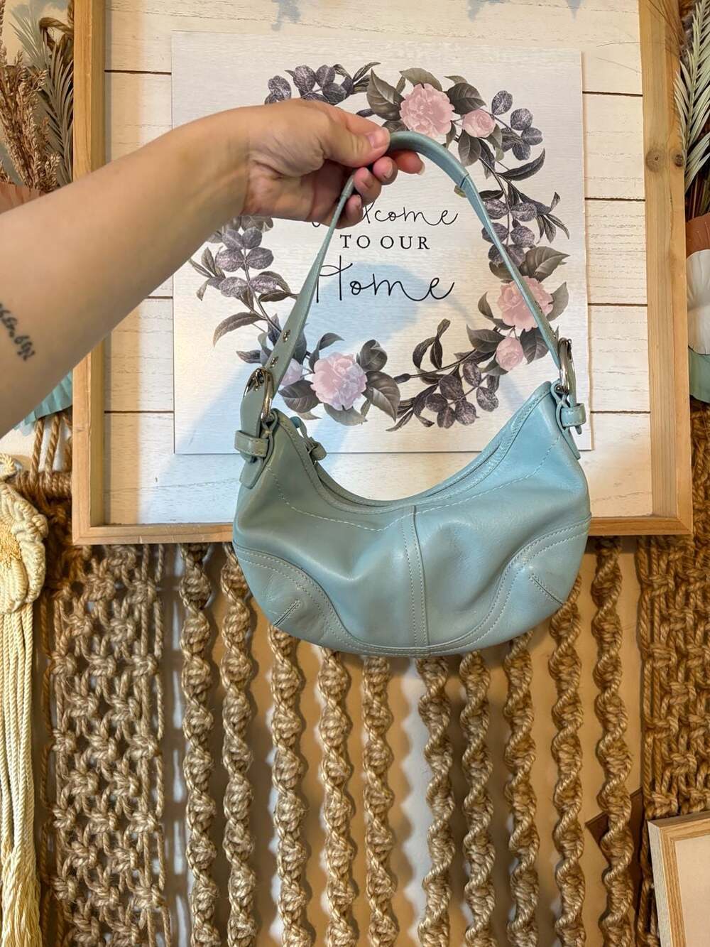Vintage Coach Soho Hobo Leather Shoulder Bag 9541 in Light Blue